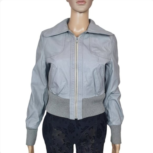 Vintage Leather Jacket Silver genuine bomber jacket - Picture 1 of 4